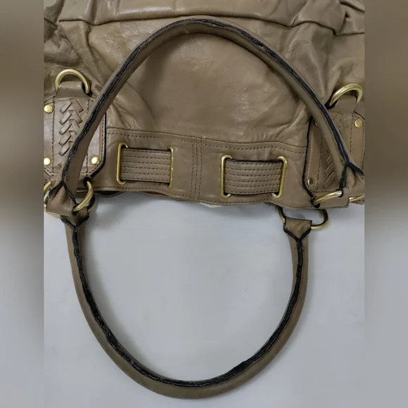 JUICY COUTURE Taupe Leather Satchel Shoulder Bag Handbag - Picture 8 of 12